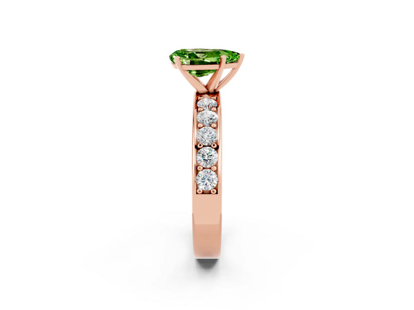 Rose gold Pear Cut Peridot Engagement Ring with Channel Set Round  Band and Prong Setting