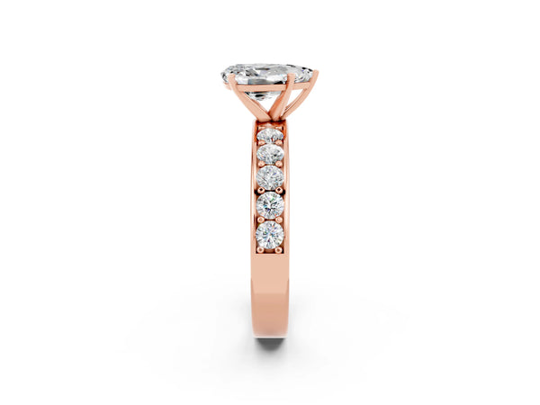 Rose gold Pear Cut Moissanite Engagement Ring with Channel Set Round  Band and Prong Setting