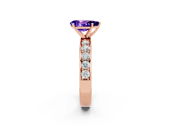 Rose gold Pear Cut Tanzanite Engagement Ring with Channel Set Round  Band and Prong Setting