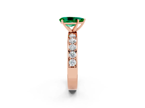 Rose gold Pear Cut Emerald Engagement Ring with Channel Set Round  Band and Prong Setting