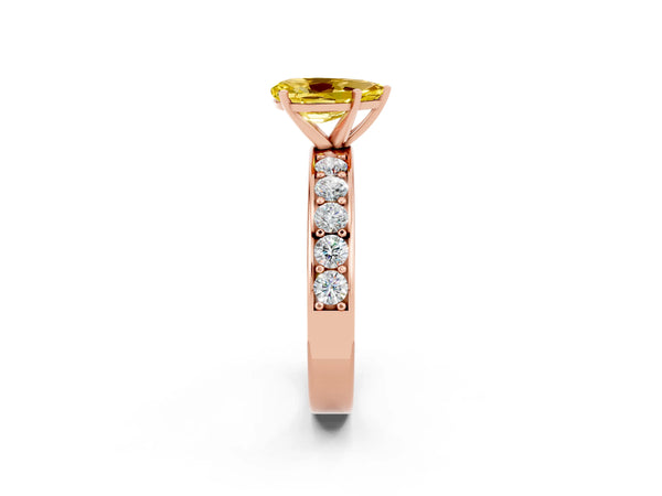 Rose gold Pear Cut Yellow Sapphire Engagement Ring with Channel Set Round  Band and Prong Setting