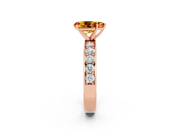 Rose gold Pear Cut Citrine Engagement Ring with Channel Set Round  Band and Prong Setting