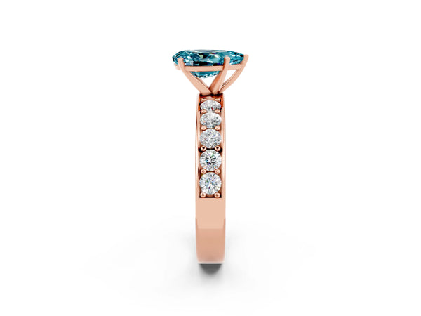 Rose gold Pear Cut Blue Topaz Engagement Ring with Channel Set Round  Band and Prong Setting