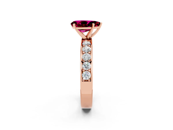Rose gold Pear Cut Garnet Engagement Ring with Channel Set Round  Band and Prong Setting