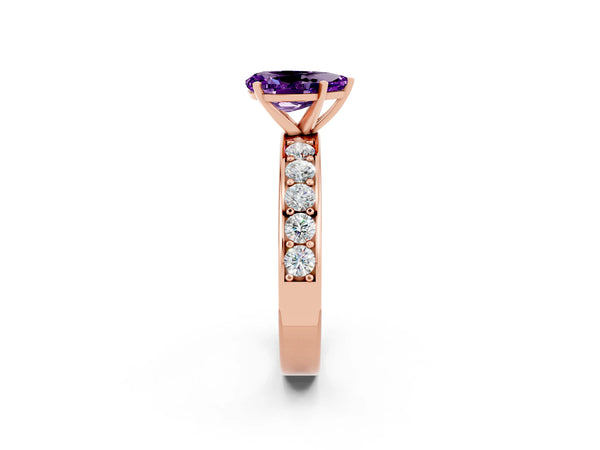 Rose gold Pear Cut Amethyst Engagement Ring with Channel Set Round  Band and Prong Setting
