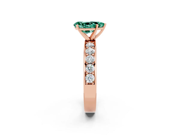 Rose gold Pear Cut Green Sapphire Engagement Ring with Channel Set Round  Band and Prong Setting