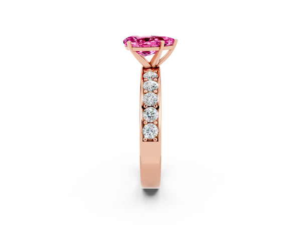 Rose gold Pear Cut Pink Sapphire Engagement Ring with Channel Set Round  Band and Prong Setting