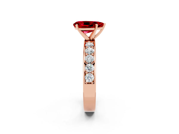 Rose gold Pear Cut Ruby Engagement Ring with Channel Set Round  Band and Prong Setting