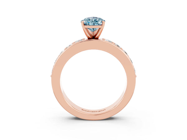 Rose gold Pear Cut Aquamarine Engagement Ring with Channel Set Round  Band and Prong Setting