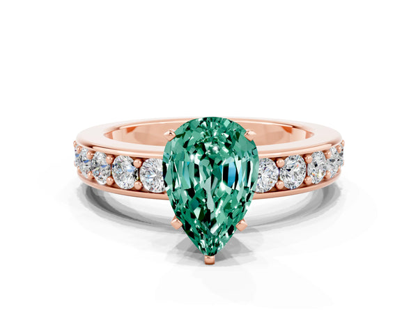 Rose gold Pear Cut Green Sapphire Engagement Ring with Channel Set Round  Band and Prong Setting