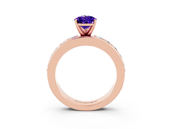 Rose gold Pear Cut Tanzanite Engagement Ring with Channel Set Round  Band and Prong Setting