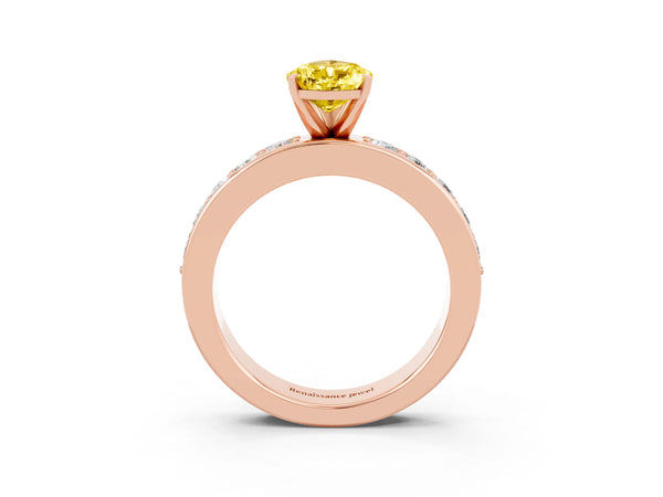 Rose gold Pear Cut Yellow Sapphire Engagement Ring with Channel Set Round  Band and Prong Setting