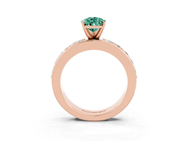 Rose gold Pear Cut Green Sapphire Engagement Ring with Channel Set Round  Band and Prong Setting