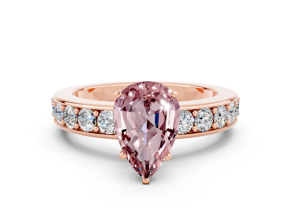 Rose gold Pear Cut Cut Channel Set Diamond Engagement Ring with Four-Prong Setting