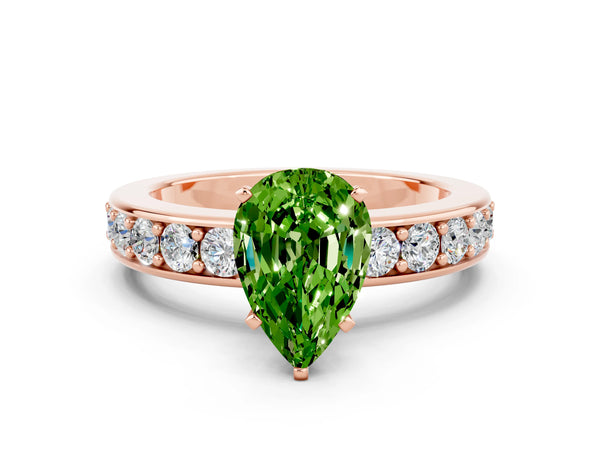Rose gold Pear Cut Peridot Engagement Ring with Channel Set Round  Band and Prong Setting