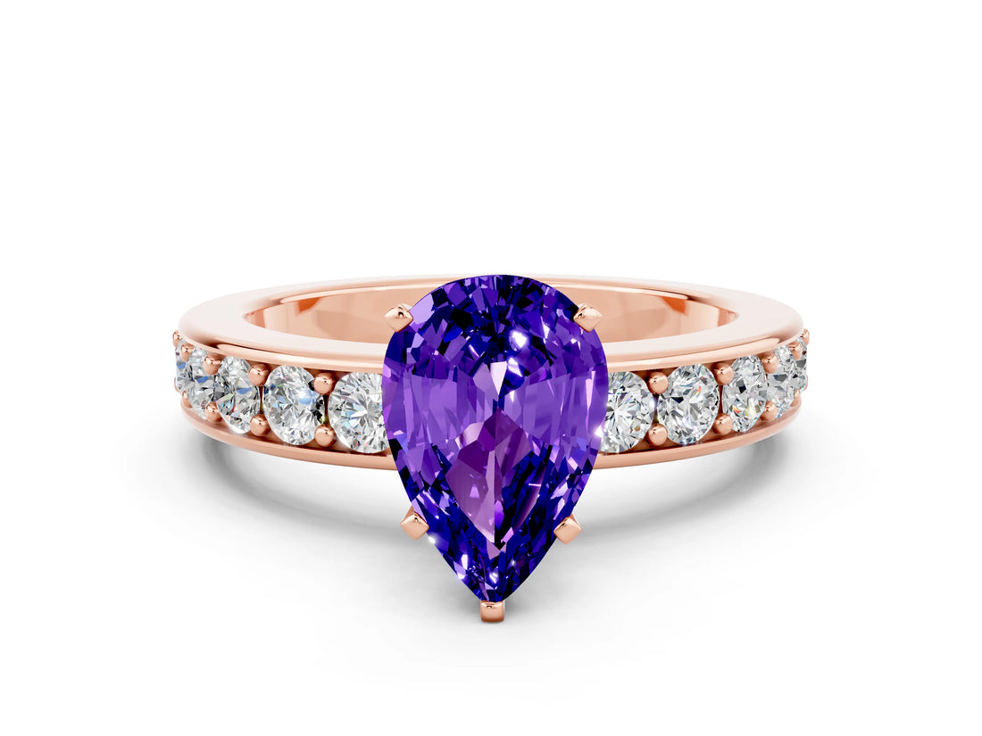 Rose gold Pear Cut Cut Channel Set Diamond Engagement Ring with Four-Prong Setting