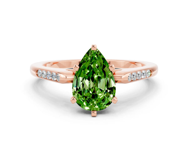 Rose gold Pear Cut Peridot Solitaire Ring with Channel Set Round Band and Prong Setting