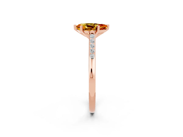 Rose gold Pear Cut Citrine Solitaire Ring with Channel Set Round Band and Prong Setting