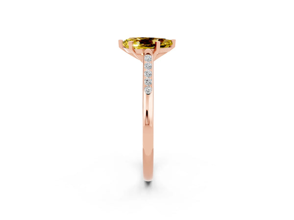 Rose gold Pear Cut Yellow Sapphire Solitaire Ring with Channel Set Round Band and Prong Setting