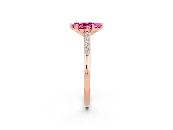 Rose gold Pear Cut Pink Sapphire Solitaire Ring with Channel Set Round Band and Prong Setting