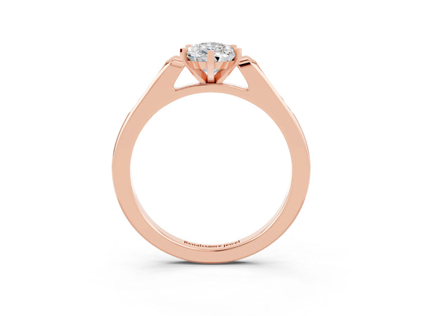 Rose gold Pear Cut Moissanite Solitaire Ring with Channel Set Round Band and Prong Setting
