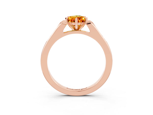 Rose gold Pear Cut Citrine Solitaire Ring with Channel Set Round Band and Prong Setting