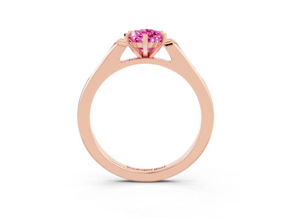 Rose gold Pear Cut Pink Sapphire Solitaire Ring with Channel Set Round Band and Prong Setting