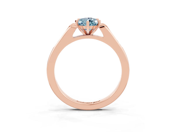 Rose gold Pear Cut Aquamarine Solitaire Ring with Channel Set Round Band and Prong Setting