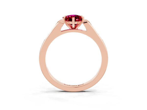 Rose gold Pear Cut Garnet Solitaire Ring with Channel Set Round Band and Prong Setting