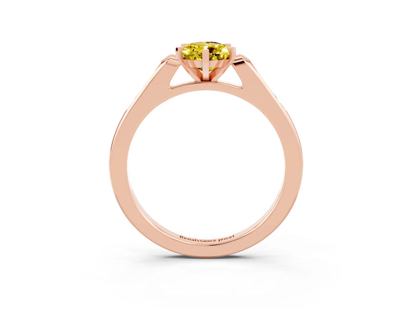 Rose gold Pear Cut Yellow Sapphire Solitaire Ring with Channel Set Round Band and Prong Setting