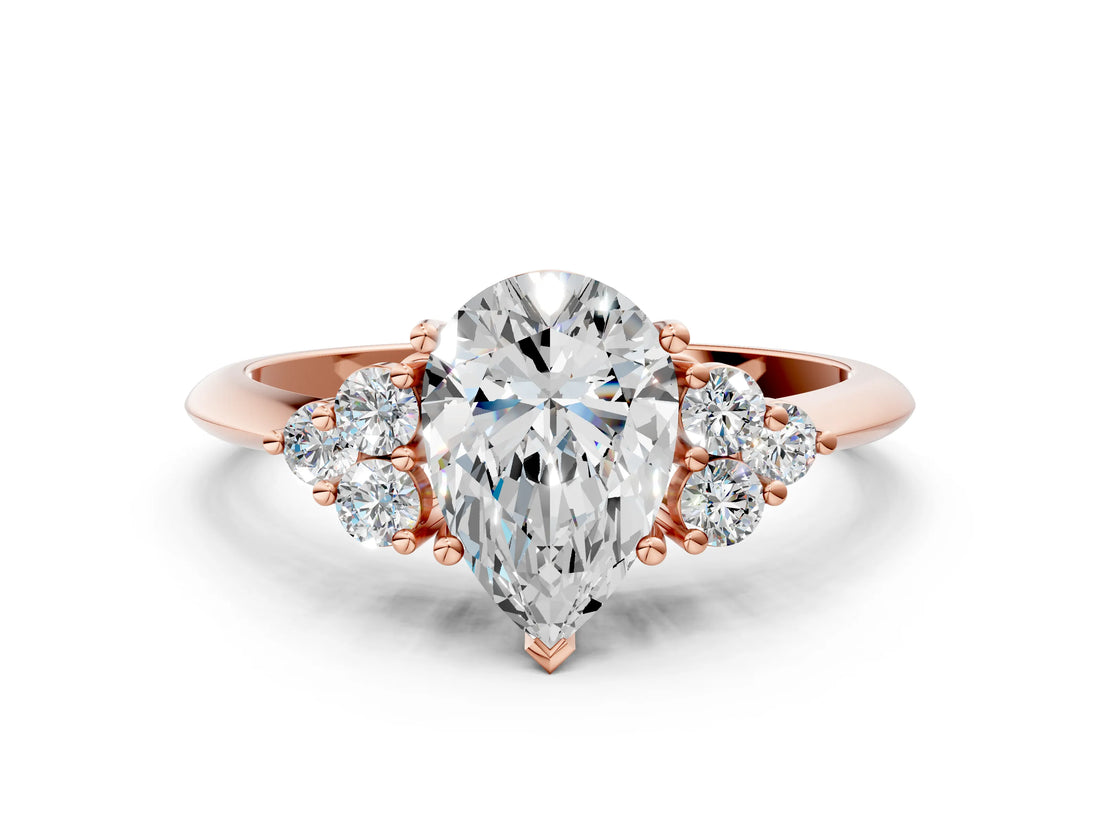 Rose gold Pear Cut Cut Diamond Cluster Ring with Solitaire Band and Four-Prong Setting_15