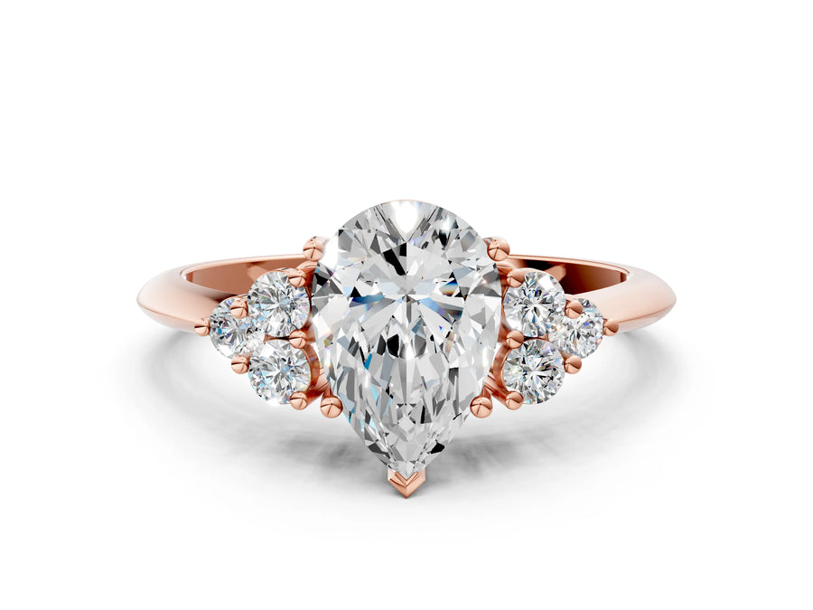 Rose gold Pear Cut Cut Diamond Cluster Ring with Solitaire Band and Four-Prong Setting