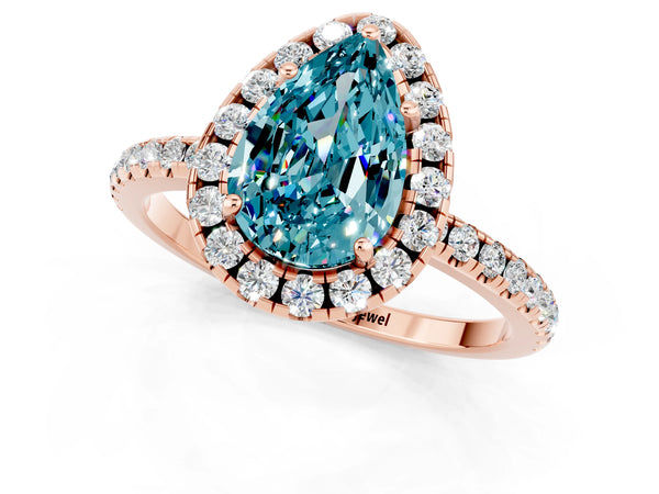 Rose gold Pear Cut Cut Diamond Floral Halo Engagement Ring with Pavé Band and Prong Setting
