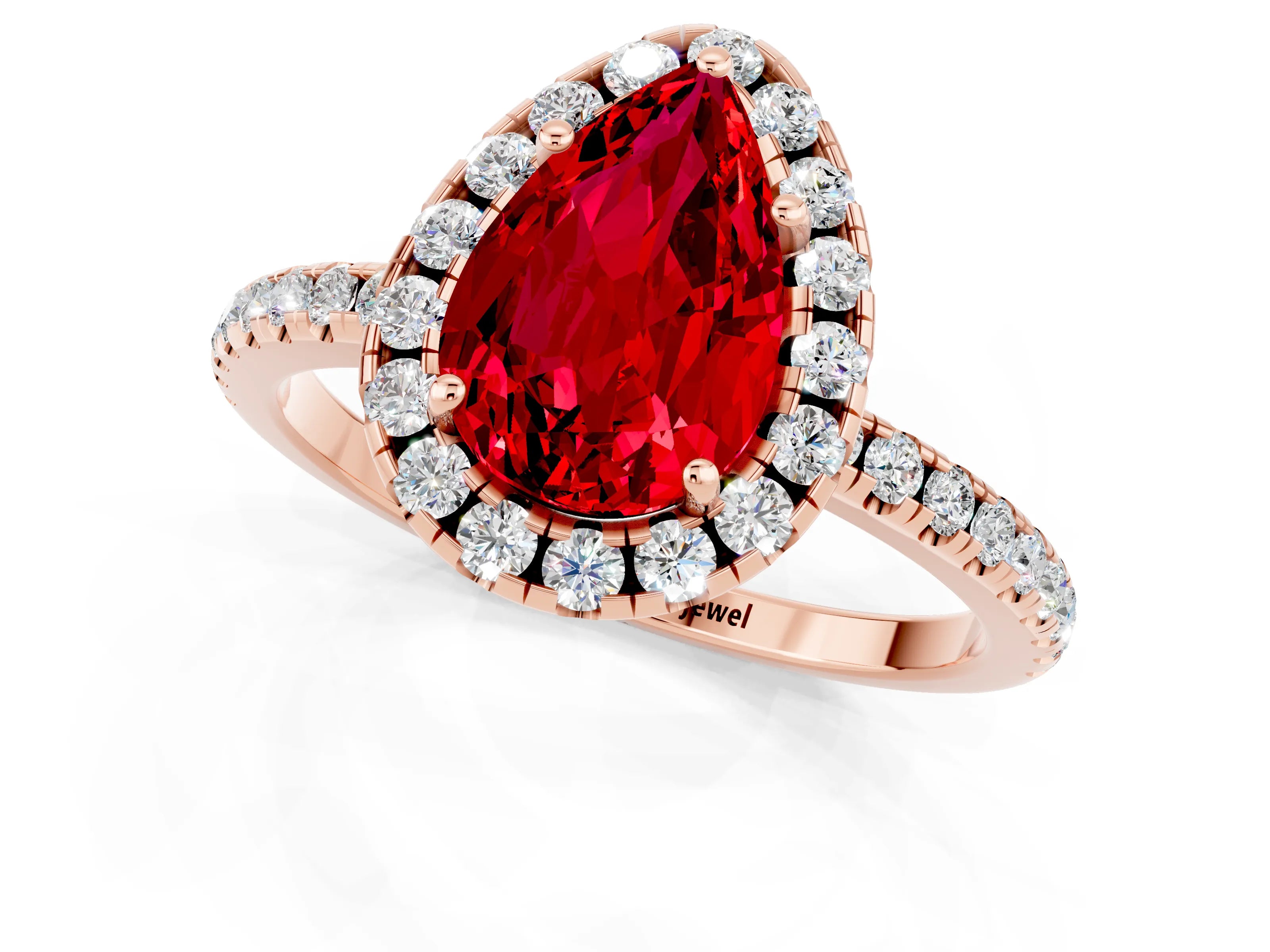 Rose gold Pear Cut Cut Diamond Floral Halo Engagement Ring with Pavé Band and Prong Setting_1