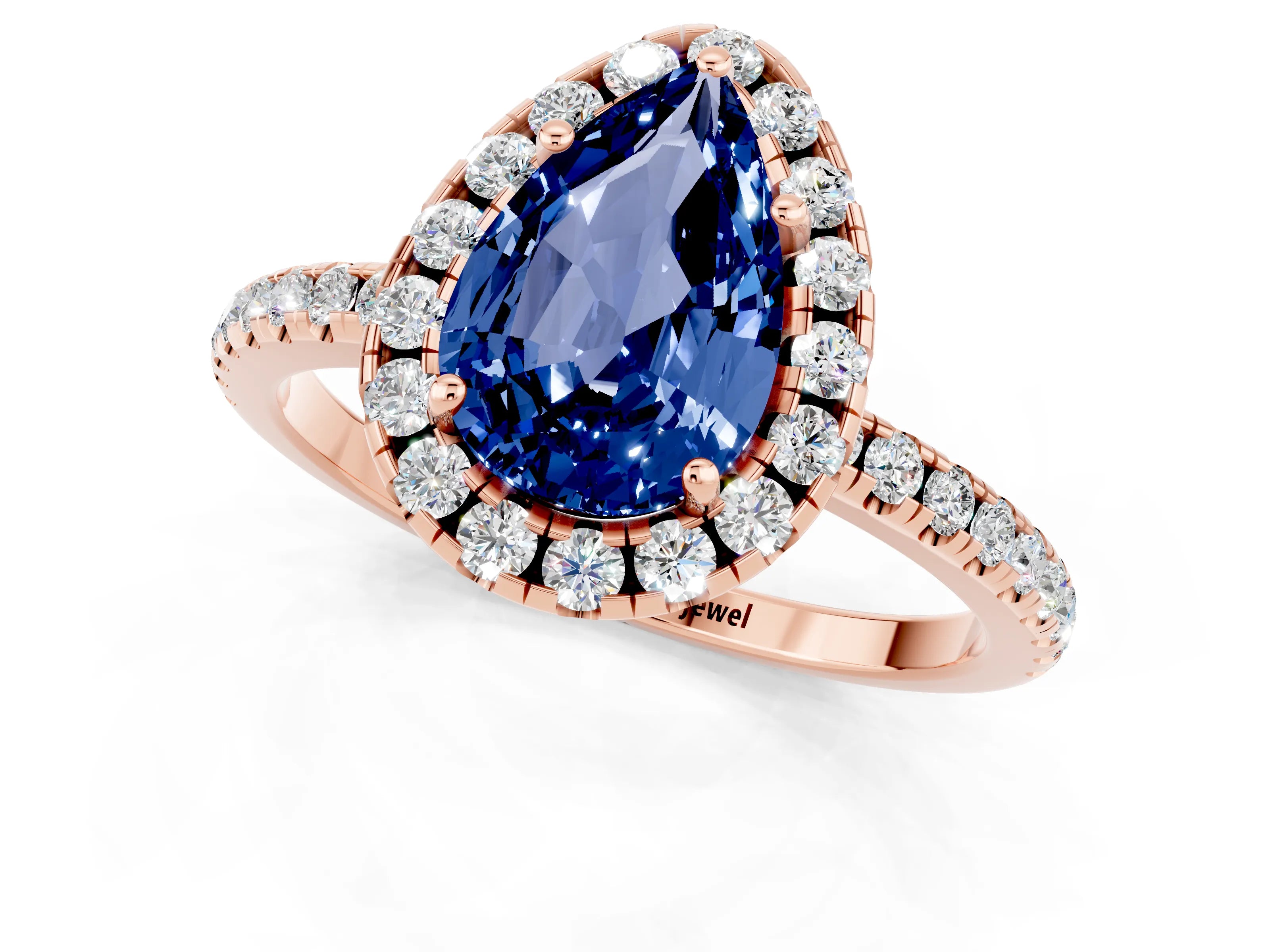 Rose gold Pear Cut Cut Diamond Floral Halo Engagement Ring with Pavé Band and Prong Setting_1