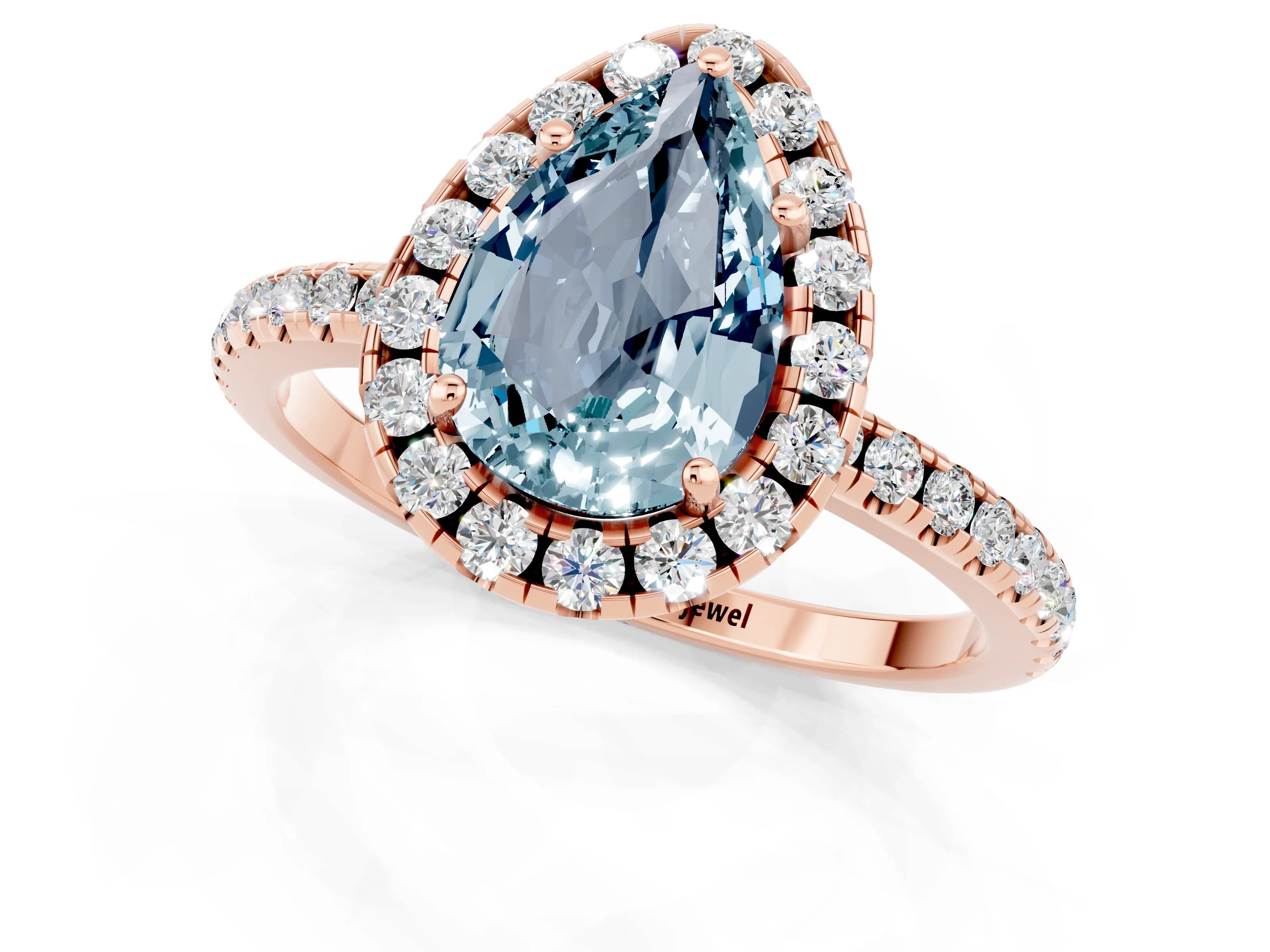 Rose gold Pear Cut Cut Diamond Floral Halo Engagement Ring with Pavé Band and Prong Setting_1