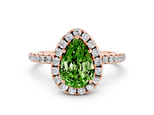 Rose gold Pear Cut Cut Diamond Floral Halo Engagement Ring with Pavé Band and Prong Setting