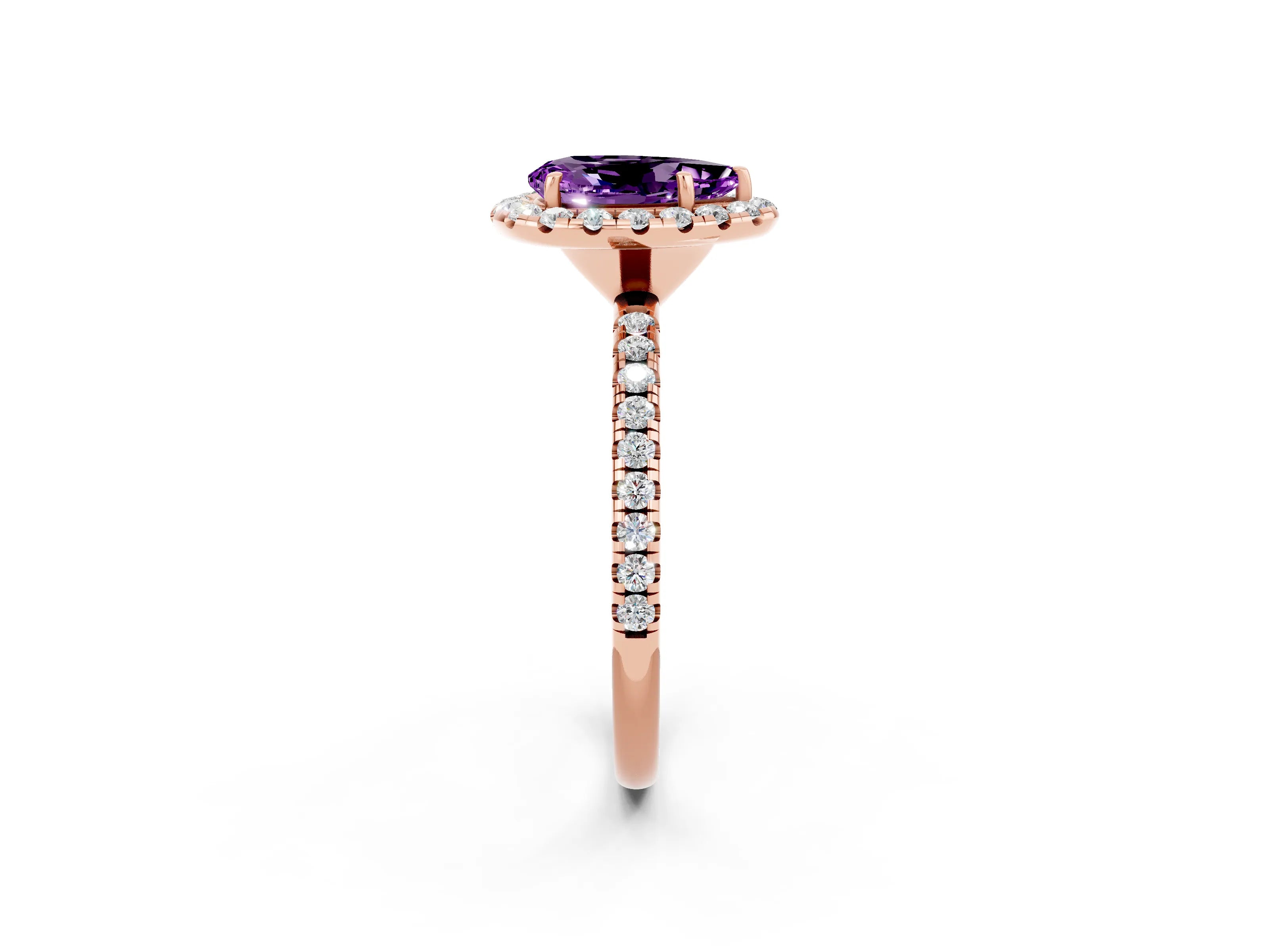 Rose gold Pear Cut Cut Diamond Floral Halo Engagement Ring with Pavé Band and Prong Setting_2