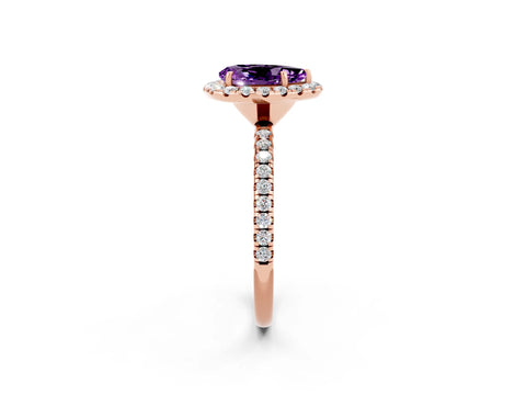 Rose gold Pear Cut Cut Diamond Floral Halo Engagement Ring with Pavé Band and Prong Setting_2