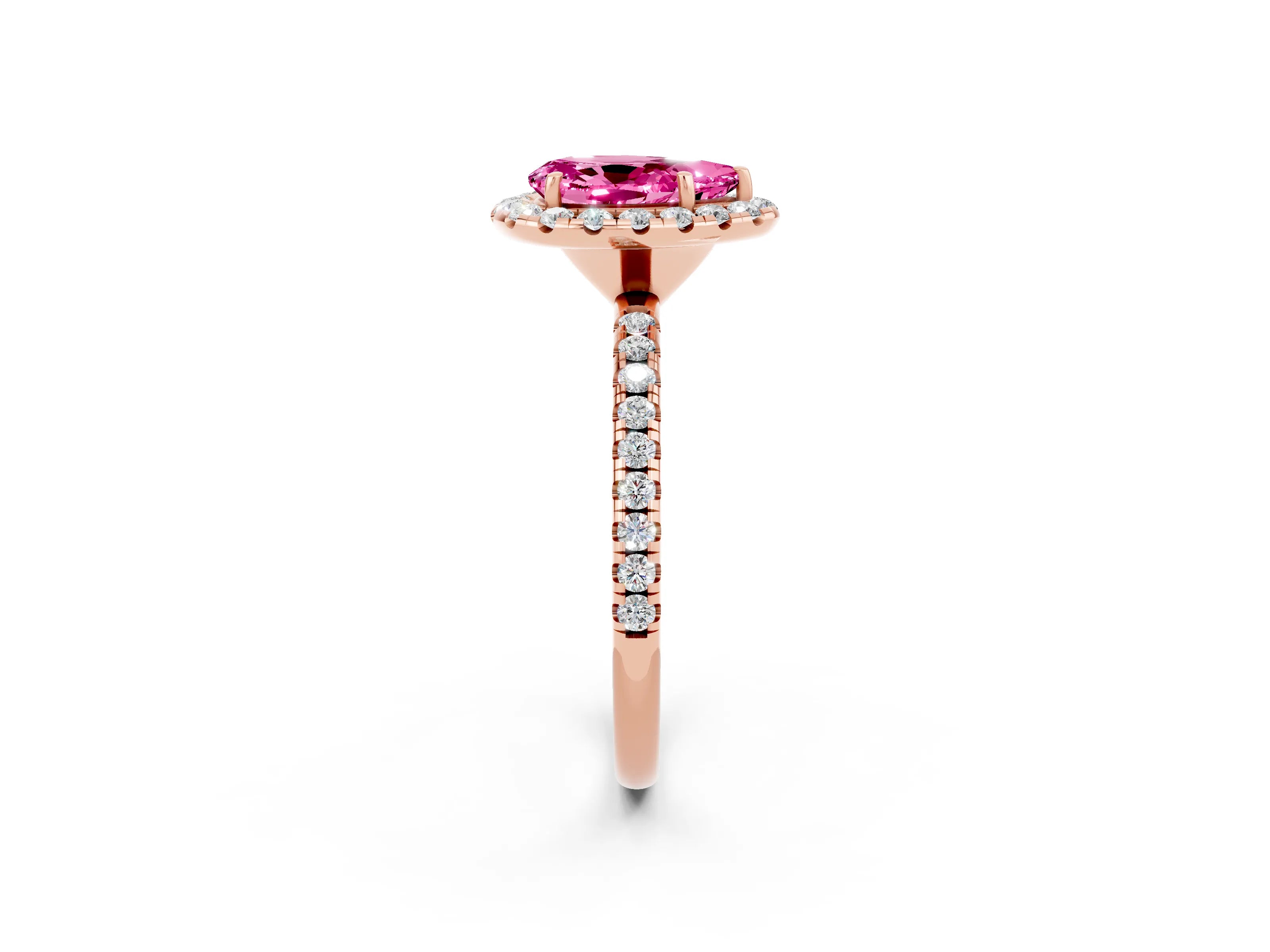 Rose gold Pear Cut Cut Diamond Floral Halo Engagement Ring with Pavé Band and Prong Setting_2