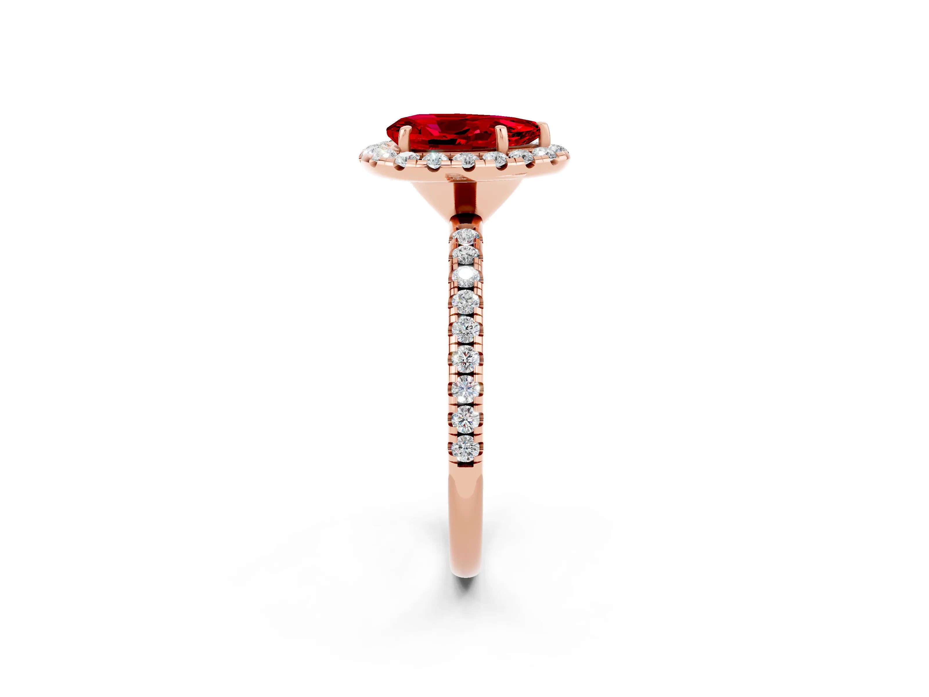 Rose gold Pear Cut Cut Diamond Floral Halo Engagement Ring with Pavé Band and Prong Setting_2