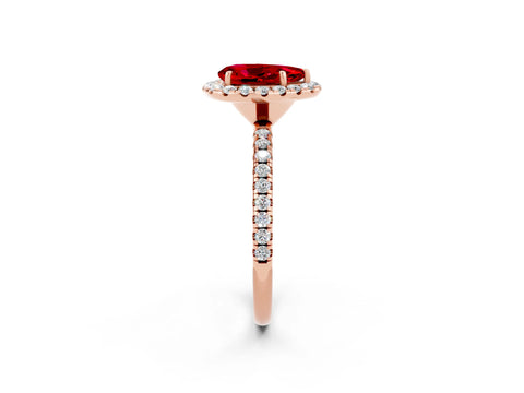 Rose gold Pear Cut Cut Diamond Floral Halo Engagement Ring with Pavé Band and Prong Setting_2