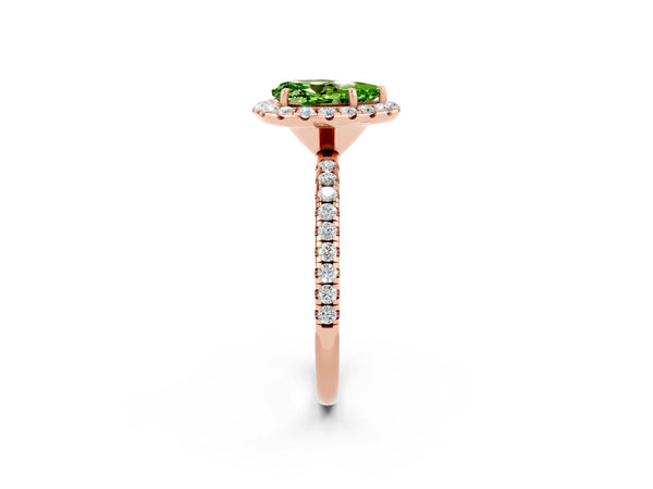 Rose gold Pear Cut Cut Diamond Floral Halo Engagement Ring with Pavé Band and Prong Setting