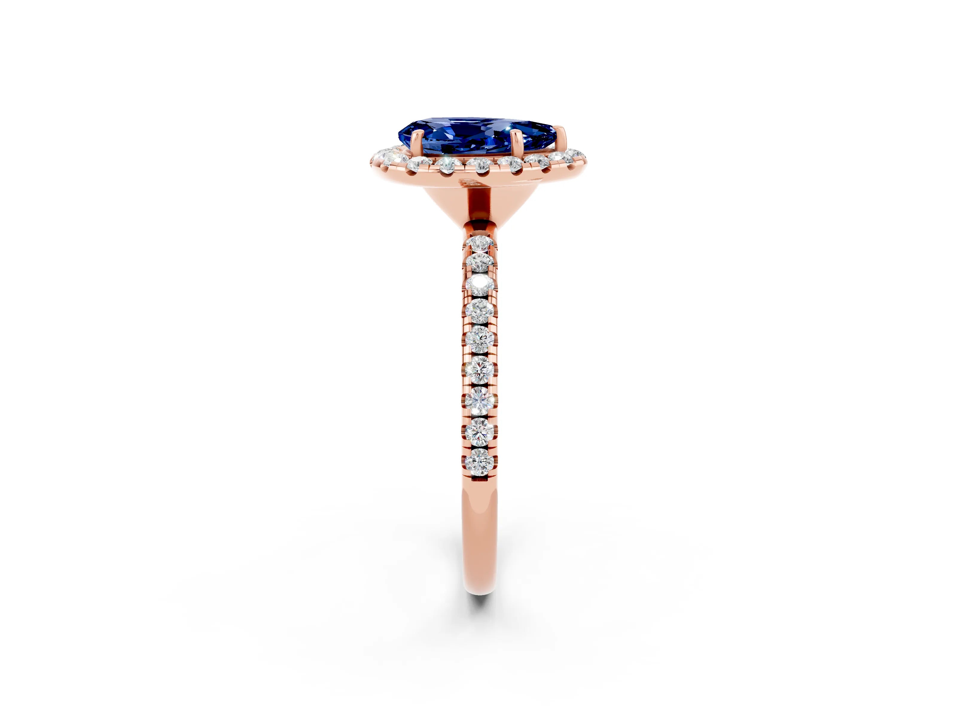 Rose gold Pear Cut Cut Diamond Floral Halo Engagement Ring with Pavé Band and Prong Setting_2