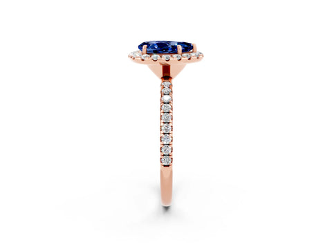 Rose gold Pear Cut Cut Diamond Floral Halo Engagement Ring with Pavé Band and Prong Setting_2