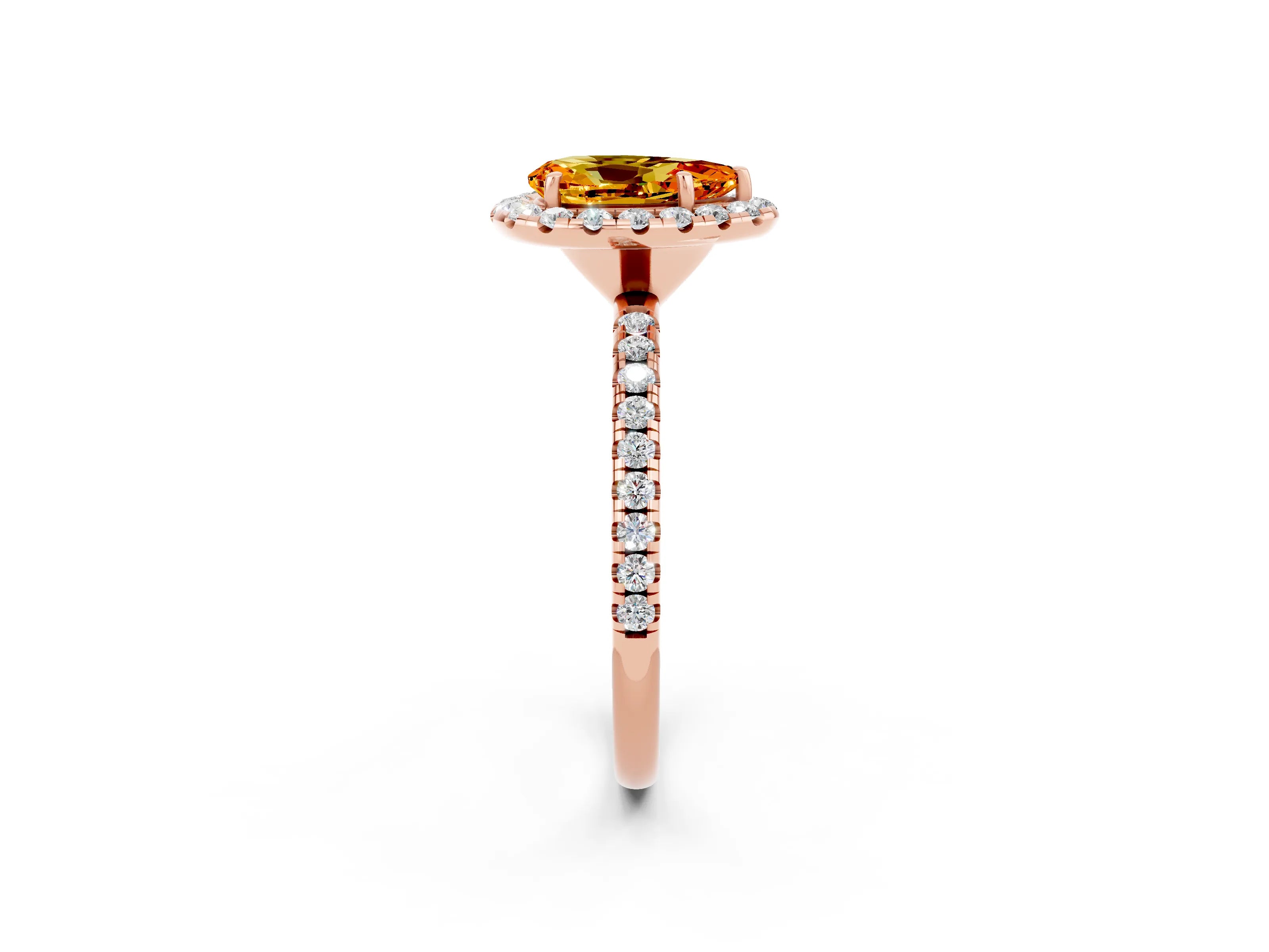 Rose gold Pear Cut Cut Diamond Floral Halo Engagement Ring with Pavé Band and Prong Setting_2