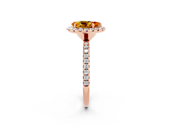 Rose gold Pear Cut Citrine Halo Engagement Ring with Round Pavé Band and Prong Setting