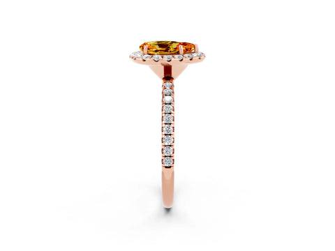 Rose gold Pear Cut Cut Diamond Floral Halo Engagement Ring with Pavé Band and Prong Setting_2