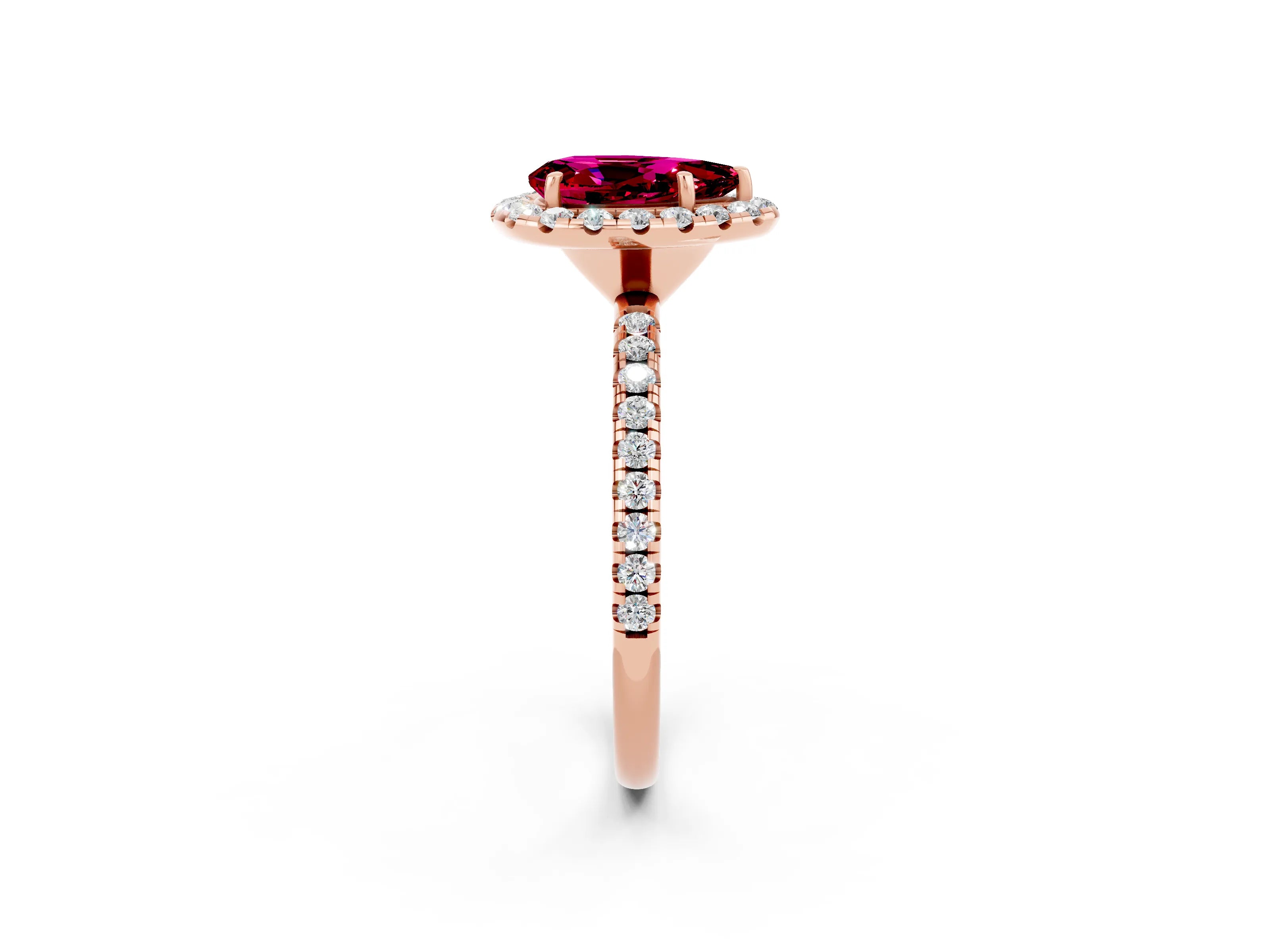 Rose gold Pear Cut Cut Diamond Floral Halo Engagement Ring with Pavé Band and Prong Setting_2
