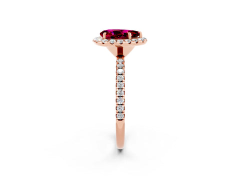 Rose gold Pear Cut Cut Diamond Floral Halo Engagement Ring with Pavé Band and Prong Setting_2
